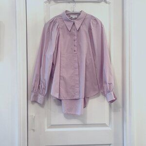 Topshop pink cotton puff sleeve blouse, size 4.